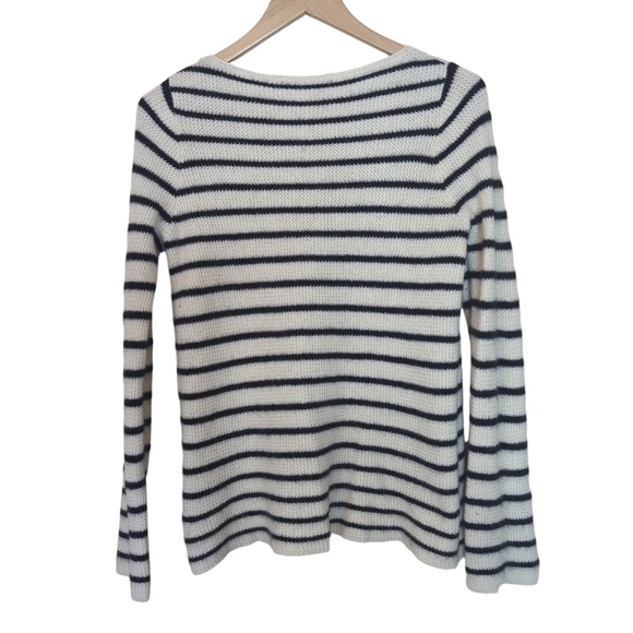 360 Cashmere Black Cream Striped Long Sleeve Super Soft Sweater - Picture 6 of 11
